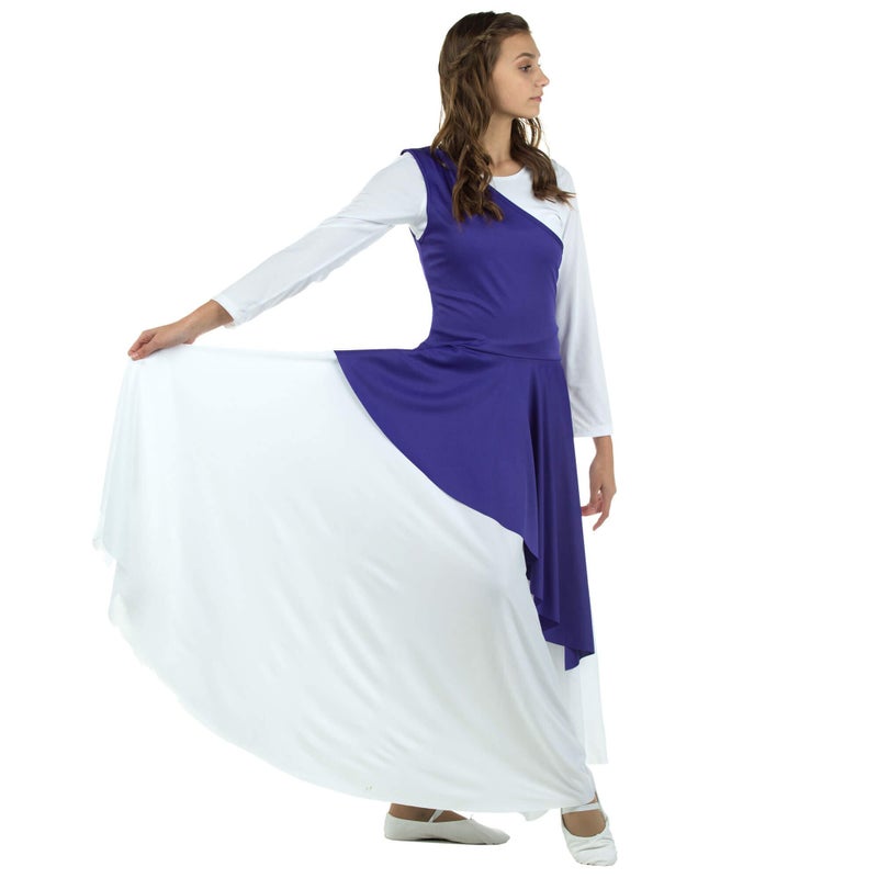 Danzcue Womenâ€™s Asymmetrical Dance Tunic Praise Dance Tunic for Women (White Dress Not Included), Deep Purple, Large-X-Large - Image 2